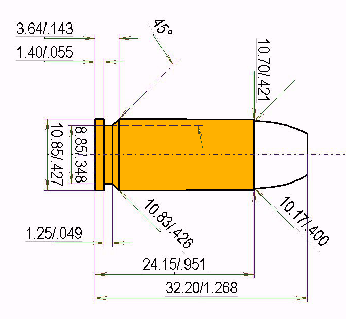 10 mm FAR teknisk ritning och ladddata