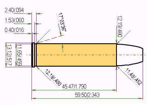 .460 S&W Mag. dibujo técnico y datos de carga