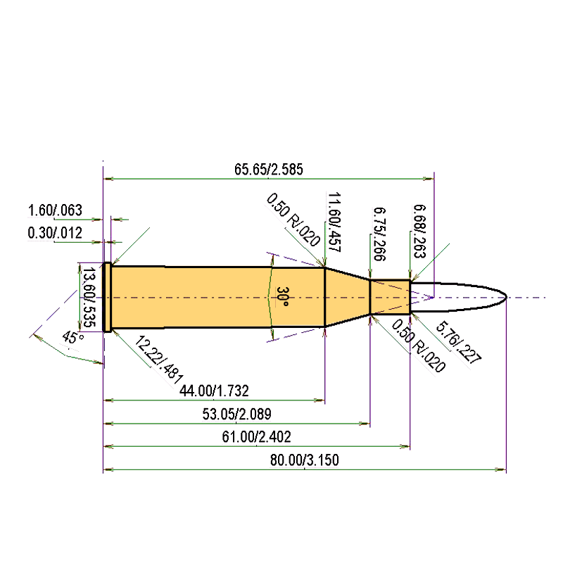 5.6 x 61 R SE v. Hofe technický výkres a data o nákladech