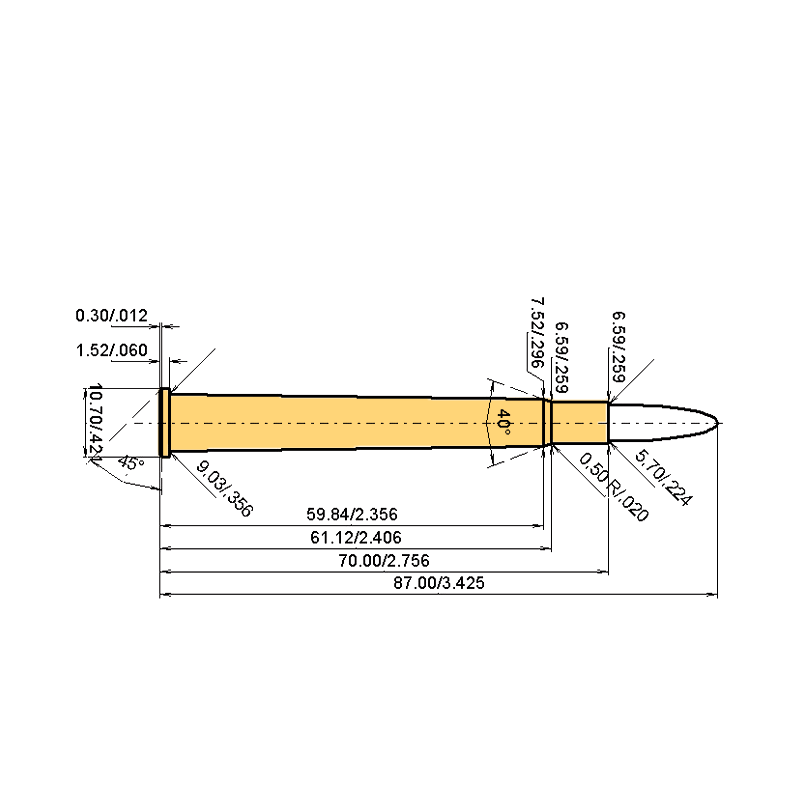 5.6 x 70 R desenho técnico e dados de carga