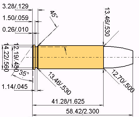 .500 S&W Mag. teknisk ritning och ladddata