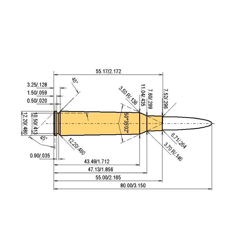 6.5 x 55 Swedish technický výkres a data o nákladech