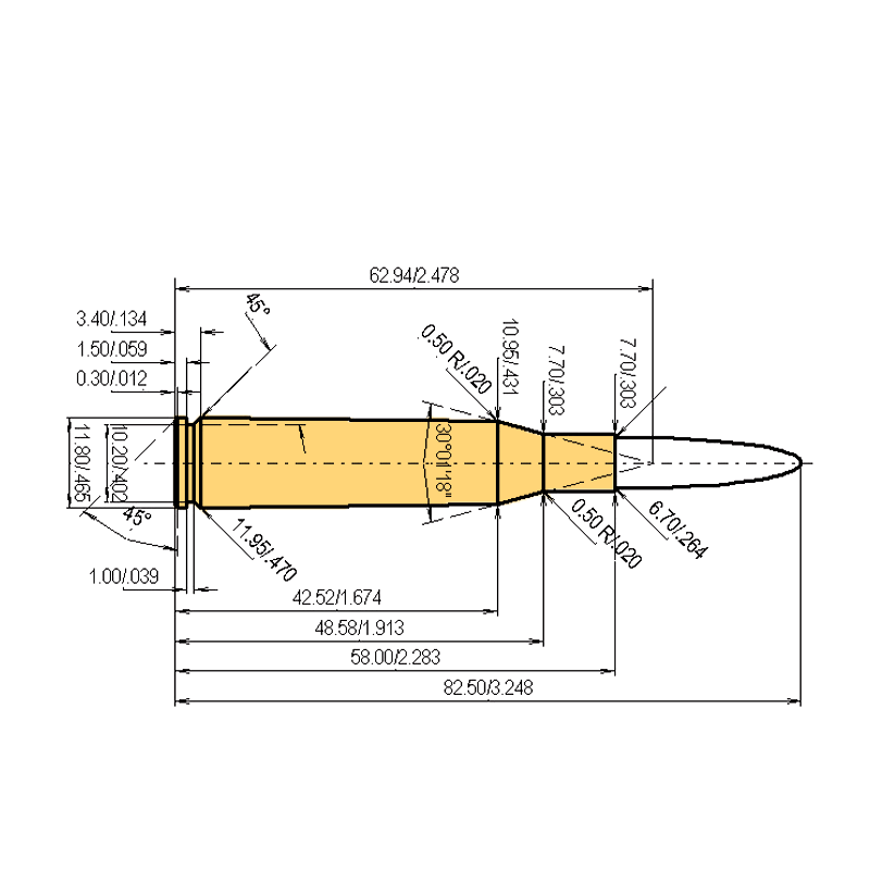 6.5 x 58 mm Mauser Port. technical drawing and load data