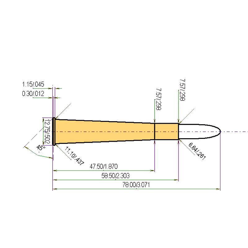 6.5 x 58 R teknisk tegning og ladedata