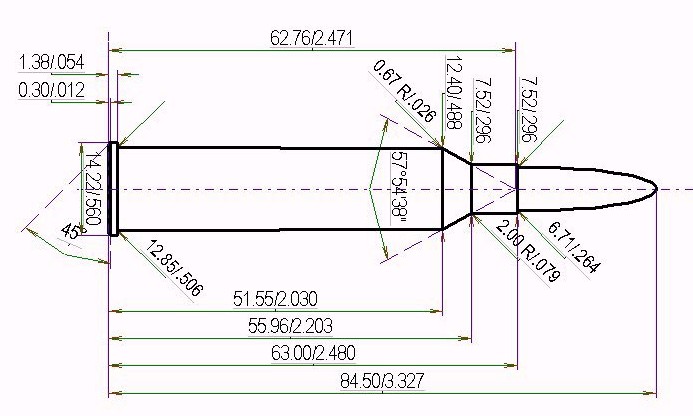 6.5 x 63 R Messner Mag. technický výkres a data o nákladech