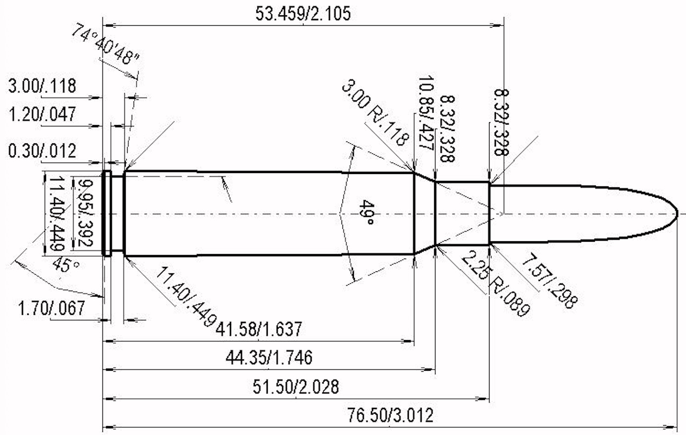 7.35 x 51 Carcano  Patronenzeichnung