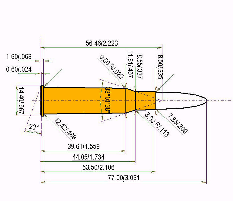 7.62 x 53 R Fin. tegniese tekening en laai data