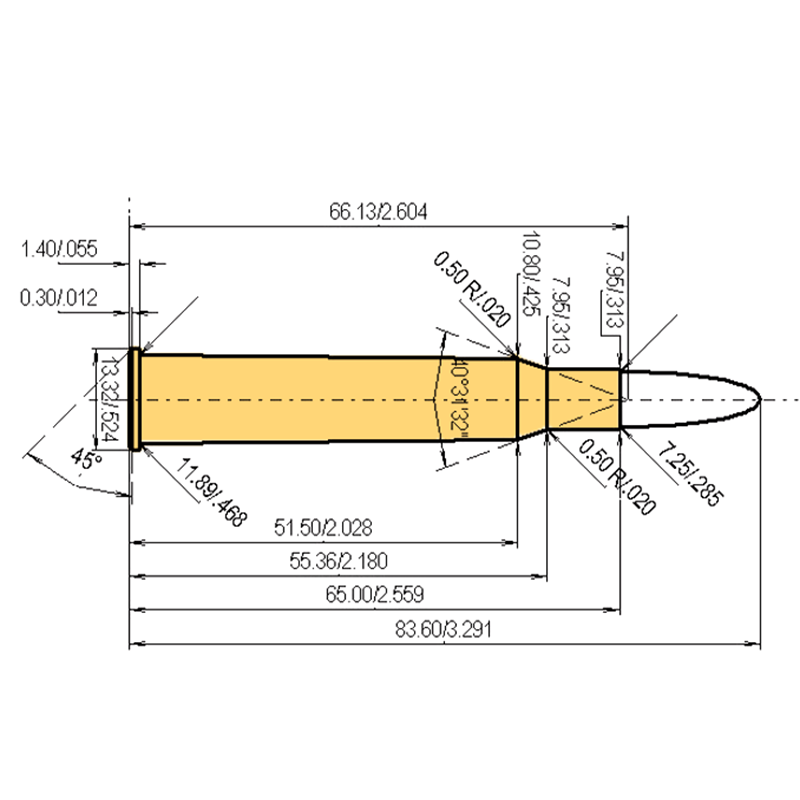 7 x 65 R Brenneke dibujo técnico y datos de carga