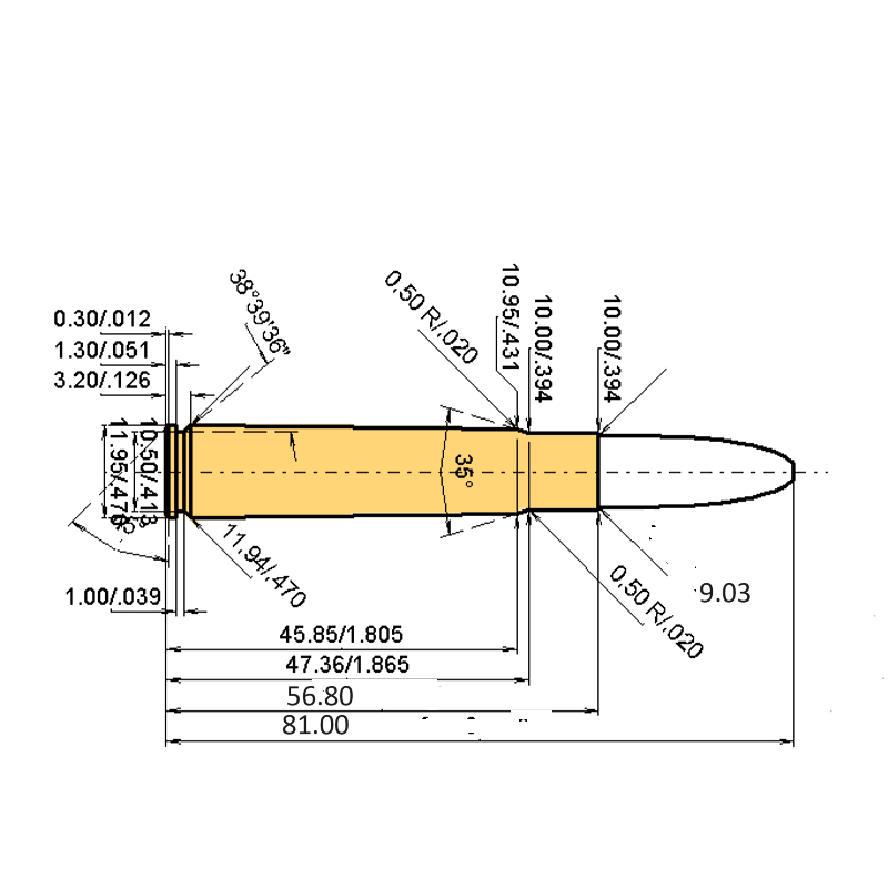 9 x 57 Mauser technický výkres a data o nákladech