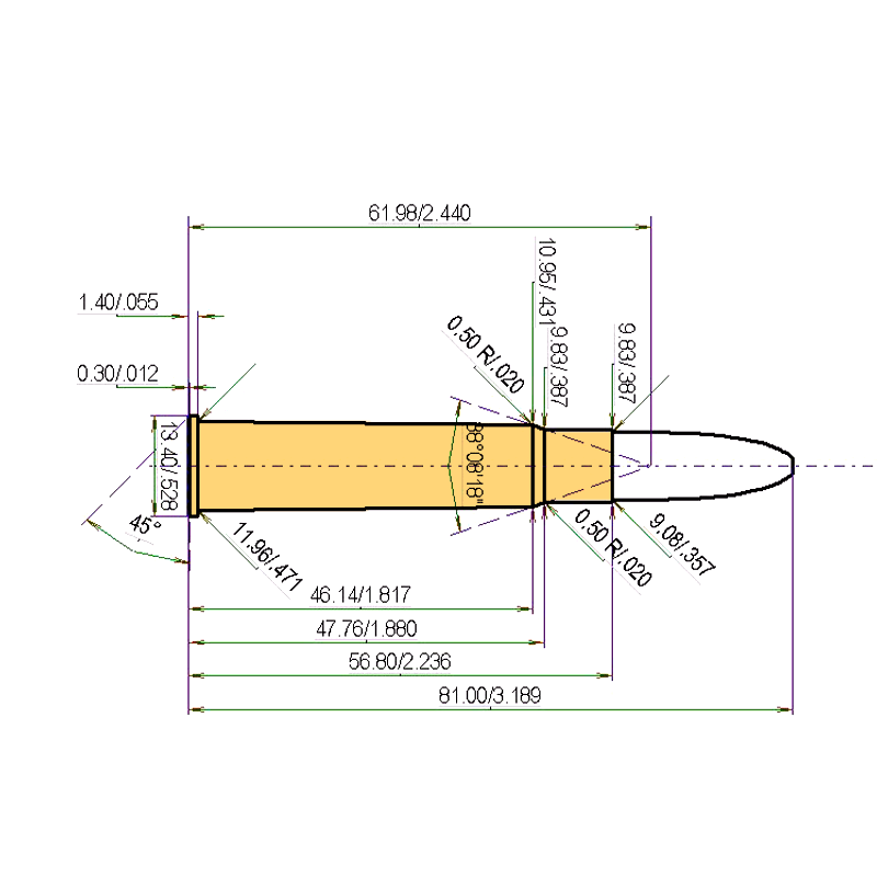 9 X 57 R cartridge dimensions